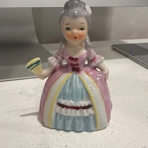 Vintage Porcelain Figurine with Pink and Blue Accents. Made in Japan.